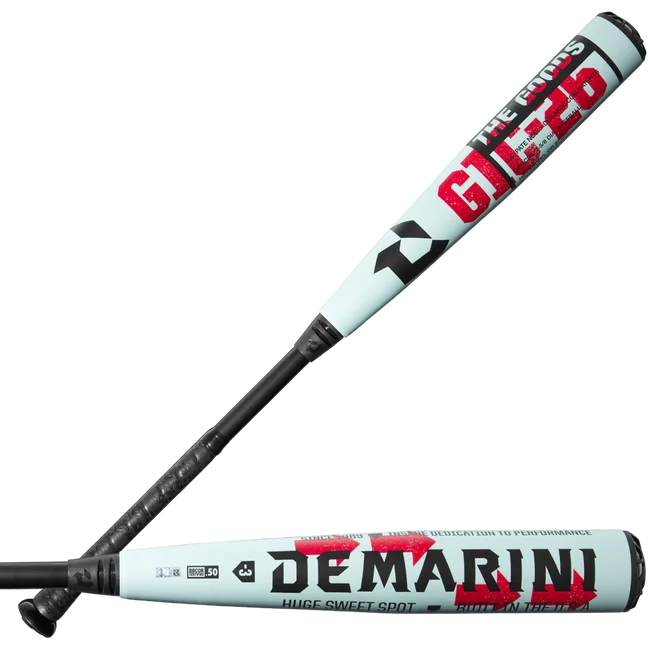 2026 DeMarini The Goods BBCOR Bat side view showing X14 alloy barrel and composite handle